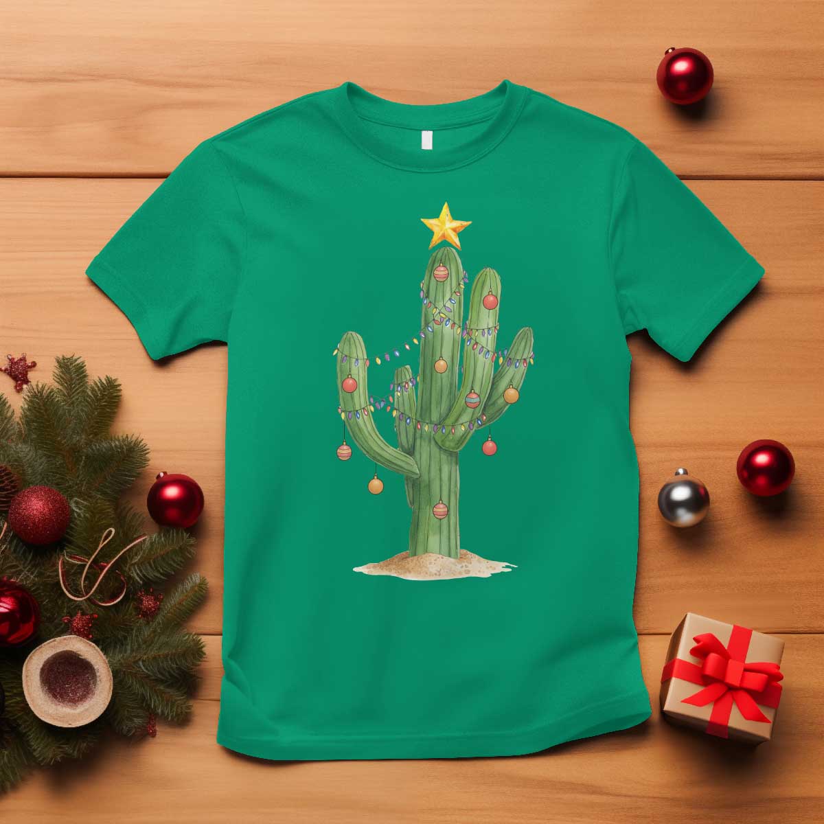 Funny Cactus Christmas Xmas Trees Lights Santa Hat Cactus Lovers T Shirt - Wonder Print Shop