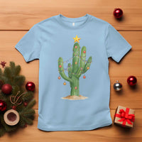 Funny Cactus Christmas Xmas Trees Lights Santa Hat Cactus Lovers T Shirt - Wonder Print Shop