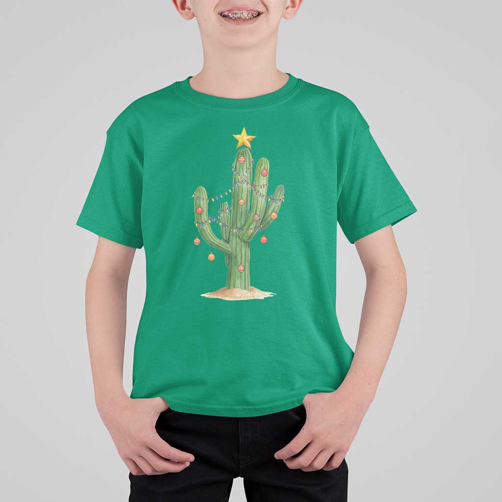 Funny Cactus Christmas Xmas Trees Lights Santa Hat Cactus Lovers T Shirt For Kid - Wonder Print Shop