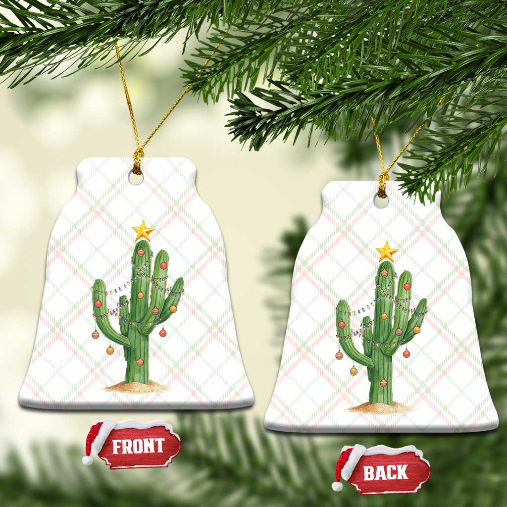 Funny Cactus Christmas Xmas Trees Lights Santa Hat Cactus Lovers Ceramic Ornament - Wonder Print Shop