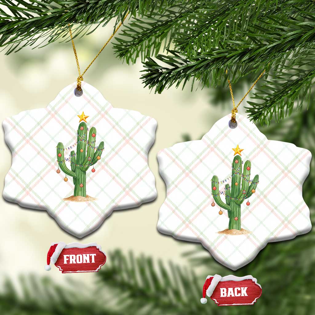 Funny Cactus Christmas Xmas Trees Lights Santa Hat Cactus Lovers Ceramic Ornament - Wonder Print Shop