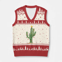 Funny Cactus Christmas Xmas Trees Lights Santa Hat Cactus Lovers V-Neck Knit Sweater Vest - Wonder Print Shop