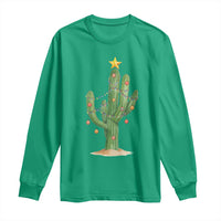 Funny Cactus Christmas Xmas Trees Lights Santa Hat Cactus Lovers Long Sleeve Shirt - Wonder Print Shop