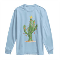 Funny Cactus Christmas Xmas Trees Lights Santa Hat Cactus Lovers Long Sleeve Shirt - Wonder Print Shop