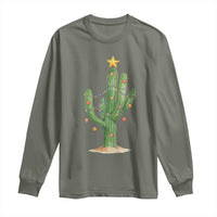 Funny Cactus Christmas Xmas Trees Lights Santa Hat Cactus Lovers Long Sleeve Shirt - Wonder Print Shop