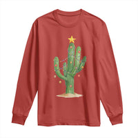 Funny Cactus Christmas Xmas Trees Lights Santa Hat Cactus Lovers Long Sleeve Shirt - Wonder Print Shop