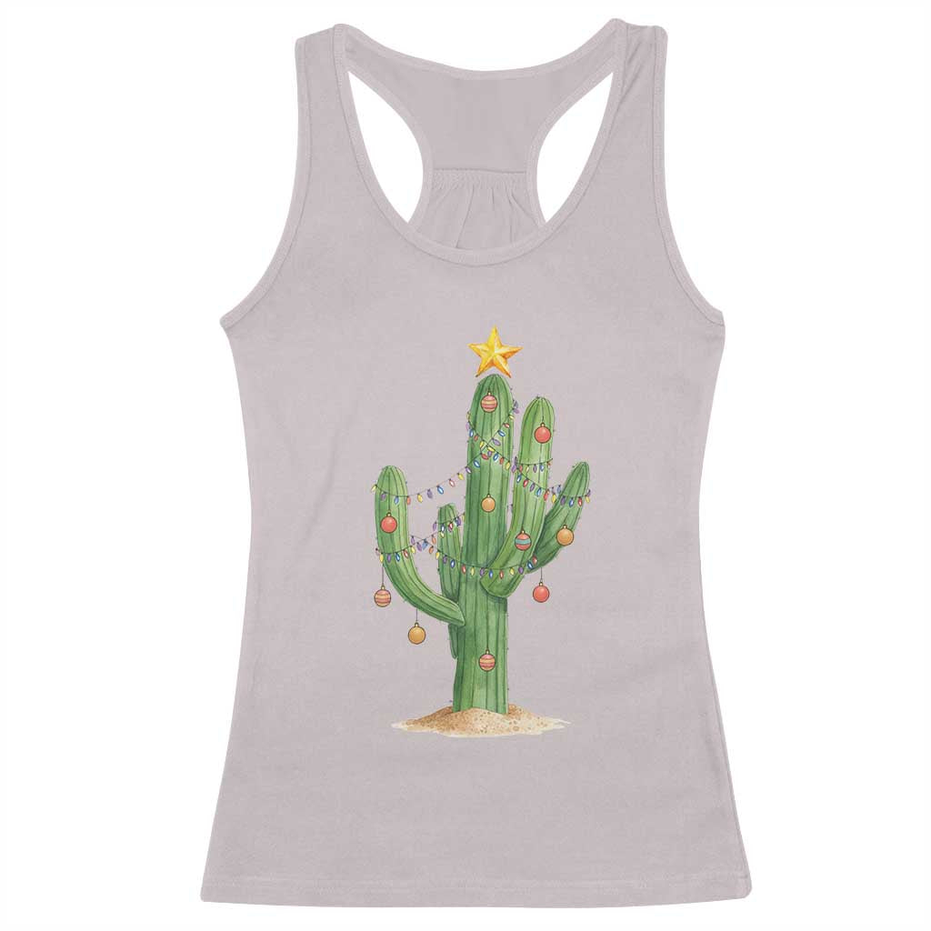 Funny Cactus Christmas Xmas Trees Lights Santa Hat Cactus Lovers Racerback Tank Top - Wonder Print Shop
