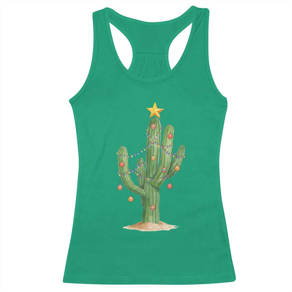 Funny Cactus Christmas Xmas Trees Lights Santa Hat Cactus Lovers Racerback Tank Top - Wonder Print Shop
