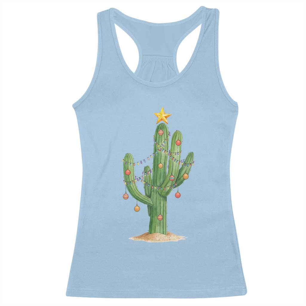 Funny Cactus Christmas Xmas Trees Lights Santa Hat Cactus Lovers Racerback Tank Top - Wonder Print Shop