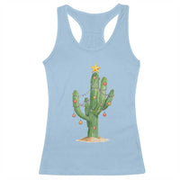 Funny Cactus Christmas Xmas Trees Lights Santa Hat Cactus Lovers Racerback Tank Top - Wonder Print Shop