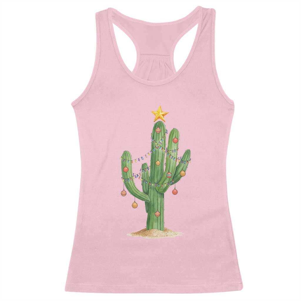 Funny Cactus Christmas Xmas Trees Lights Santa Hat Cactus Lovers Racerback Tank Top - Wonder Print Shop