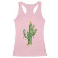 Funny Cactus Christmas Xmas Trees Lights Santa Hat Cactus Lovers Racerback Tank Top - Wonder Print Shop