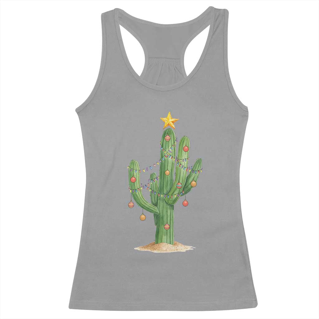 Funny Cactus Christmas Xmas Trees Lights Santa Hat Cactus Lovers Racerback Tank Top - Wonder Print Shop