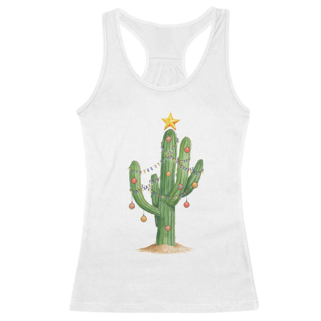 Funny Cactus Christmas Xmas Trees Lights Santa Hat Cactus Lovers Racerback Tank Top - Wonder Print Shop