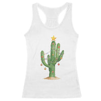 Funny Cactus Christmas Xmas Trees Lights Santa Hat Cactus Lovers Racerback Tank Top - Wonder Print Shop