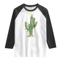 Funny Cactus Christmas Xmas Trees Lights Santa Hat Cactus Lovers Raglan Shirt - Wonder Print Shop