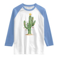 Funny Cactus Christmas Xmas Trees Lights Santa Hat Cactus Lovers Raglan Shirt - Wonder Print Shop