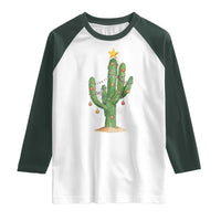 Funny Cactus Christmas Xmas Trees Lights Santa Hat Cactus Lovers Raglan Shirt - Wonder Print Shop