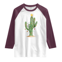Funny Cactus Christmas Xmas Trees Lights Santa Hat Cactus Lovers Raglan Shirt - Wonder Print Shop