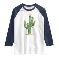 Funny Cactus Christmas Xmas Trees Lights Santa Hat Cactus Lovers Raglan Shirt - Wonder Print Shop