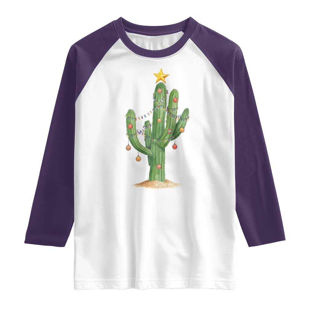 Funny Cactus Christmas Xmas Trees Lights Santa Hat Cactus Lovers Raglan Shirt - Wonder Print Shop