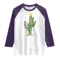 Funny Cactus Christmas Xmas Trees Lights Santa Hat Cactus Lovers Raglan Shirt - Wonder Print Shop