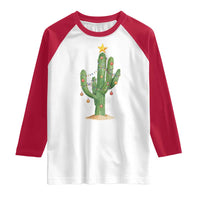 Funny Cactus Christmas Xmas Trees Lights Santa Hat Cactus Lovers Raglan Shirt - Wonder Print Shop