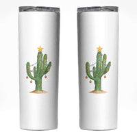 Funny Cactus Christmas Xmas Trees Lights Santa Hat Cactus Lovers Skinny Tumbler - Wonder Print Shop