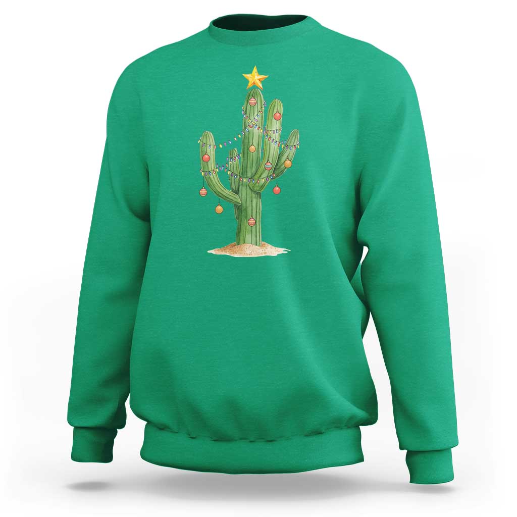 Funny Cactus Christmas Xmas Trees Lights Santa Hat Cactus Lovers Sweatshirt - Wonder Print Shop
