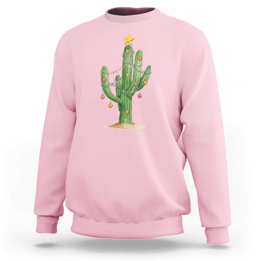 Funny Cactus Christmas Xmas Trees Lights Santa Hat Cactus Lovers Sweatshirt - Wonder Print Shop