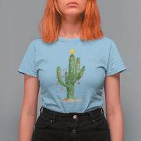 Funny Cactus Christmas Xmas Trees Lights Santa Hat Cactus Lovers T Shirt For Women - Wonder Print Shop