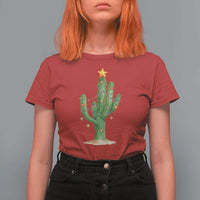Funny Cactus Christmas Xmas Trees Lights Santa Hat Cactus Lovers T Shirt For Women - Wonder Print Shop