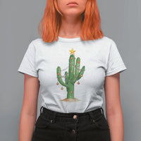 Funny Cactus Christmas Xmas Trees Lights Santa Hat Cactus Lovers T Shirt For Women - Wonder Print Shop