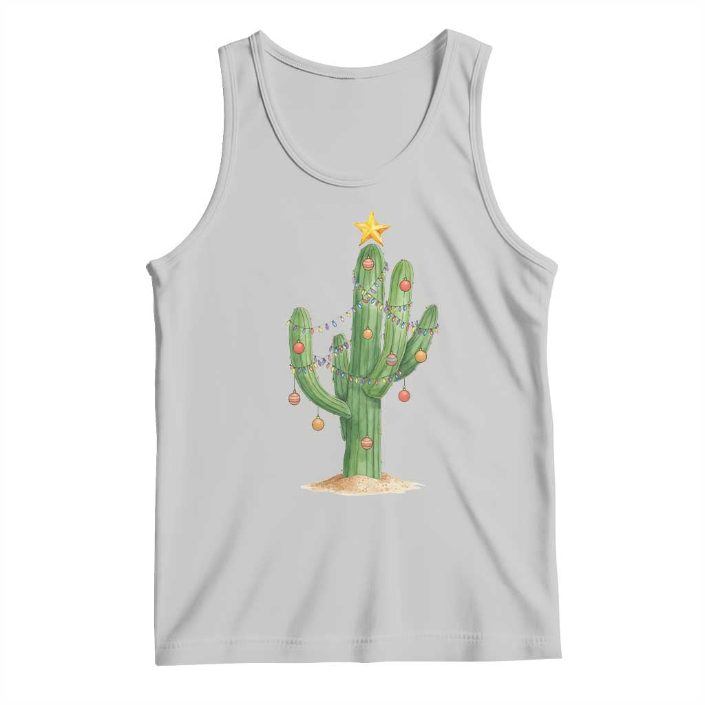 Funny Cactus Christmas Xmas Trees Lights Santa Hat Cactus Lovers Tank Top - Wonder Print Shop