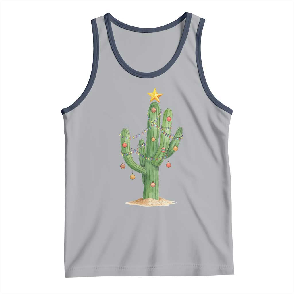 Funny Cactus Christmas Xmas Trees Lights Santa Hat Cactus Lovers Tank Top - Wonder Print Shop