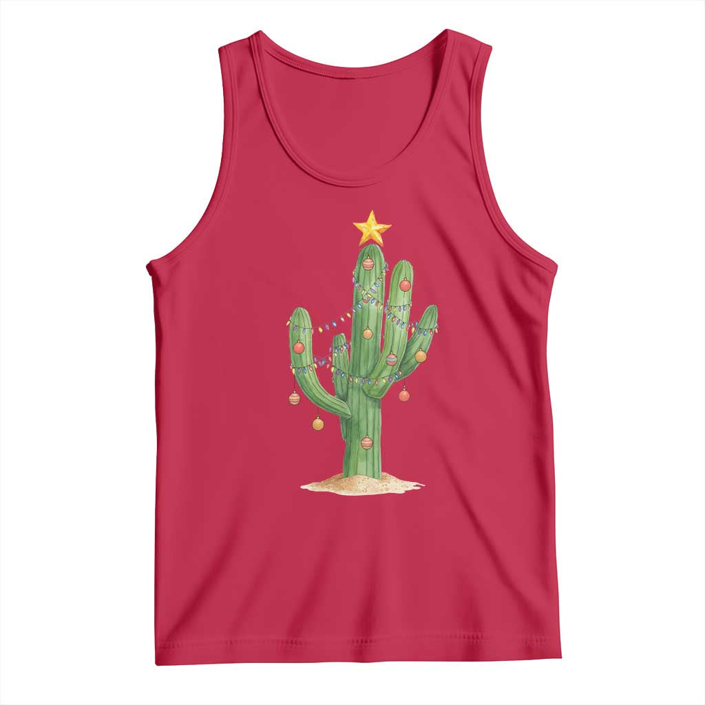 Funny Cactus Christmas Xmas Trees Lights Santa Hat Cactus Lovers Tank Top - Wonder Print Shop