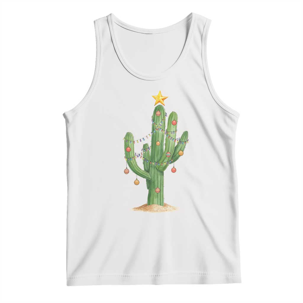 Funny Cactus Christmas Xmas Trees Lights Santa Hat Cactus Lovers Tank Top - Wonder Print Shop