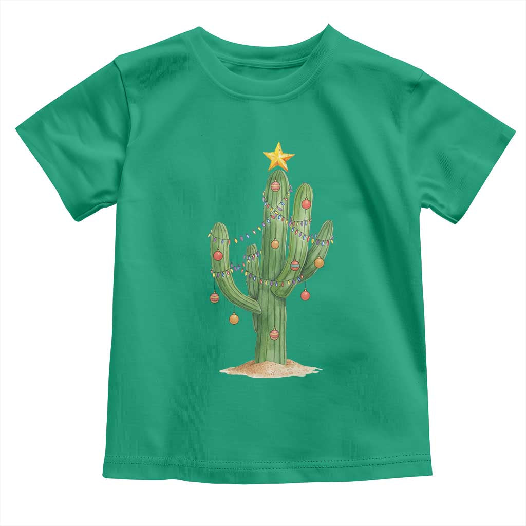 Funny Cactus Christmas Xmas Trees Lights Santa Hat Cactus Lovers Toddler T Shirt - Wonder Print Shop