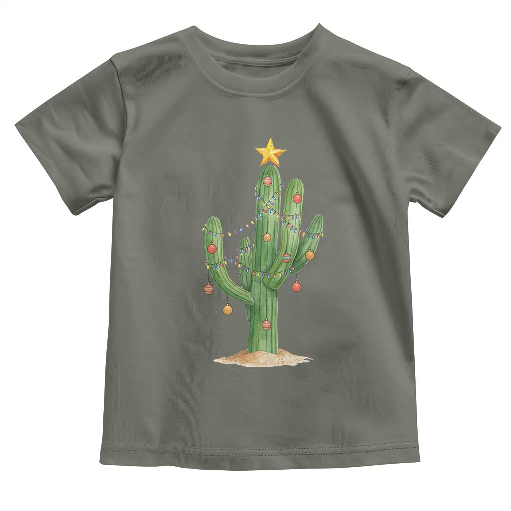 Funny Cactus Christmas Xmas Trees Lights Santa Hat Cactus Lovers Toddler T Shirt - Wonder Print Shop