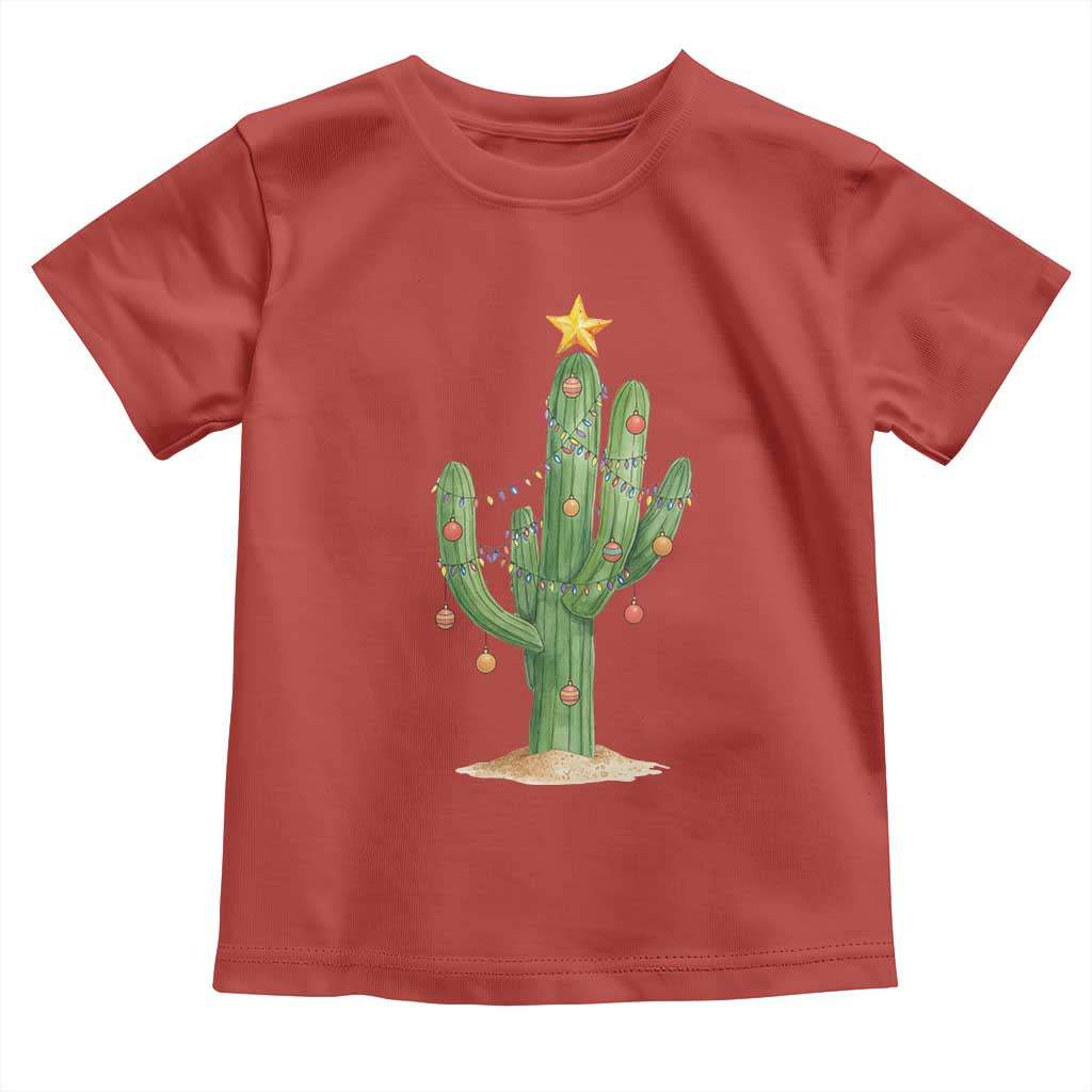 Funny Cactus Christmas Xmas Trees Lights Santa Hat Cactus Lovers Toddler T Shirt - Wonder Print Shop