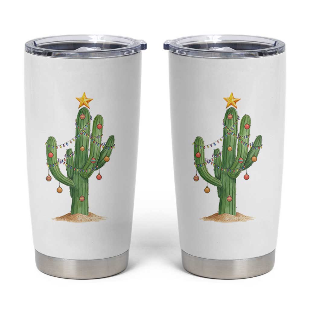 Funny Cactus Christmas Xmas Trees Lights Santa Hat Cactus Lovers Tumbler Cup - Wonder Print Shop