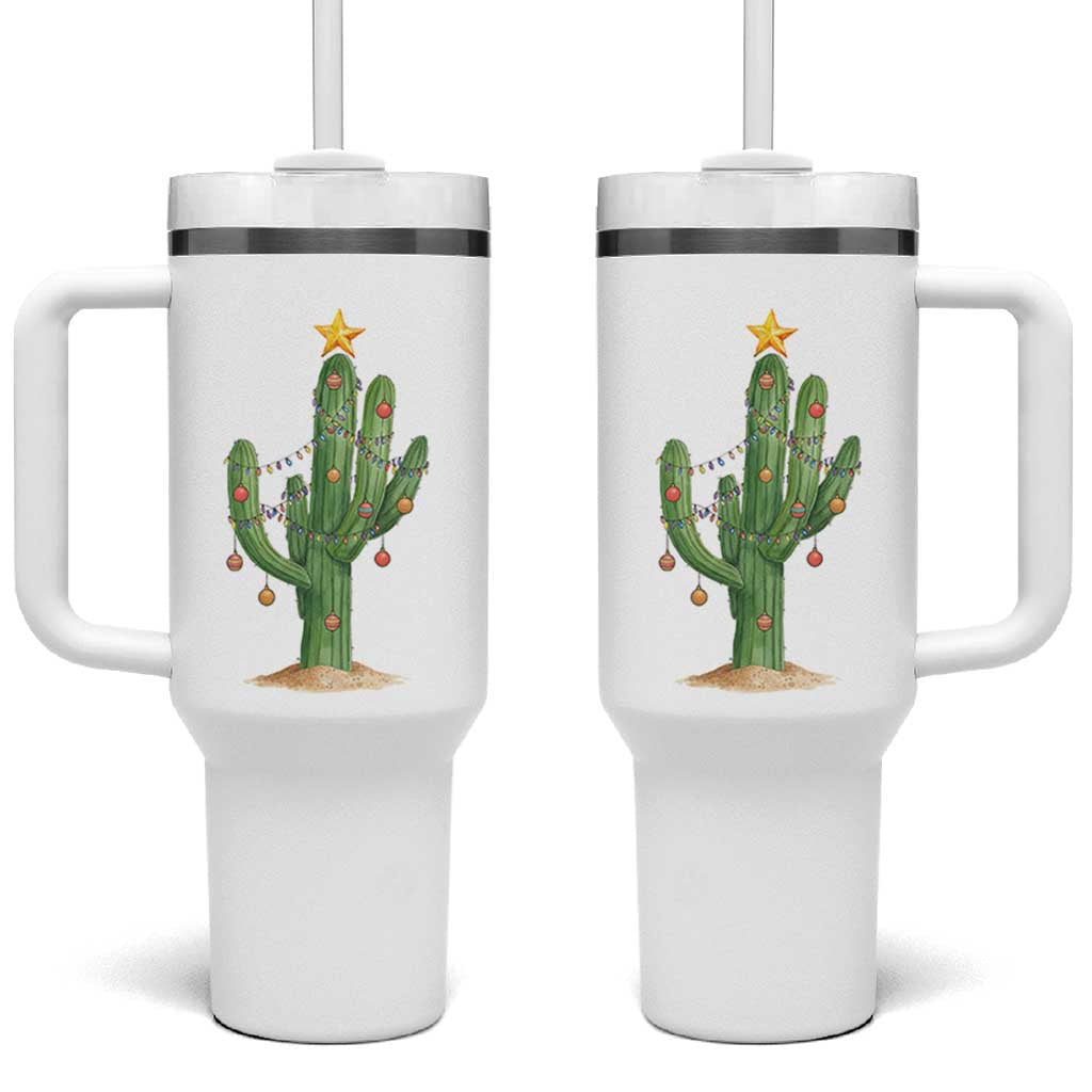 Funny Cactus Christmas Xmas Trees Lights Santa Hat Cactus Lovers Tumbler With Handle - Wonder Print Shop