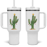 Funny Cactus Christmas Xmas Trees Lights Santa Hat Cactus Lovers Tumbler With Handle - Wonder Print Shop