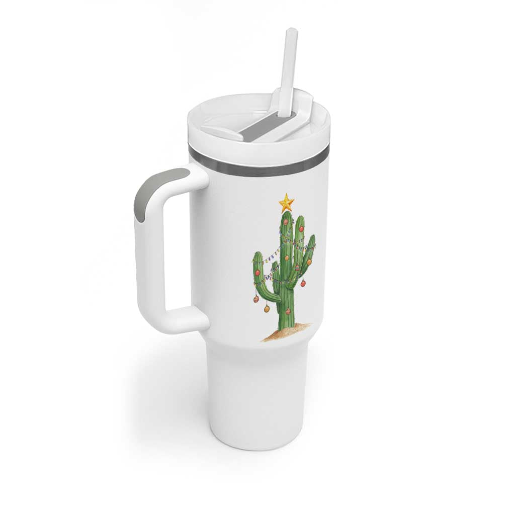 Funny Cactus Christmas Xmas Trees Lights Santa Hat Cactus Lovers Tumbler With Handle - Wonder Print Shop