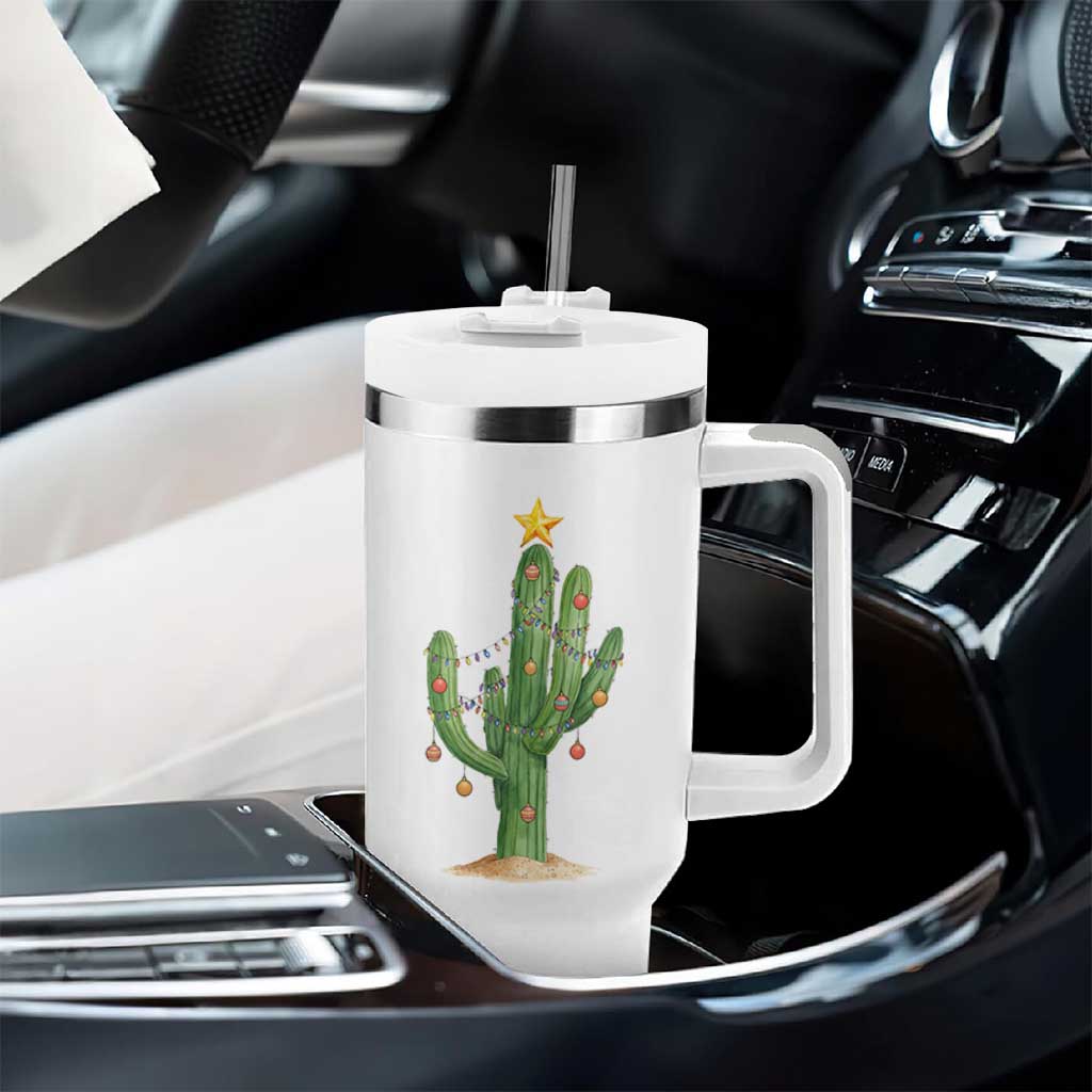 Funny Cactus Christmas Xmas Trees Lights Santa Hat Cactus Lovers Tumbler With Handle - Wonder Print Shop