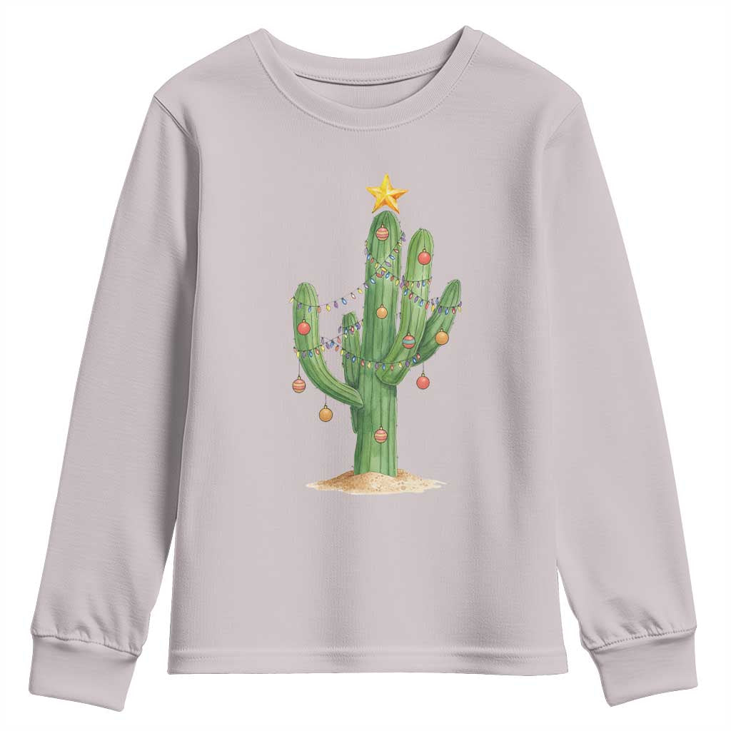Funny Cactus Christmas Xmas Trees Lights Santa Hat Cactus Lovers Youth Sweatshirt - Wonder Print Shop