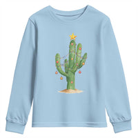 Funny Cactus Christmas Xmas Trees Lights Santa Hat Cactus Lovers Youth Sweatshirt - Wonder Print Shop