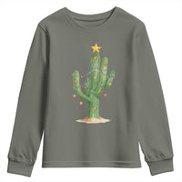 Funny Cactus Christmas Xmas Trees Lights Santa Hat Cactus Lovers Youth Sweatshirt - Wonder Print Shop