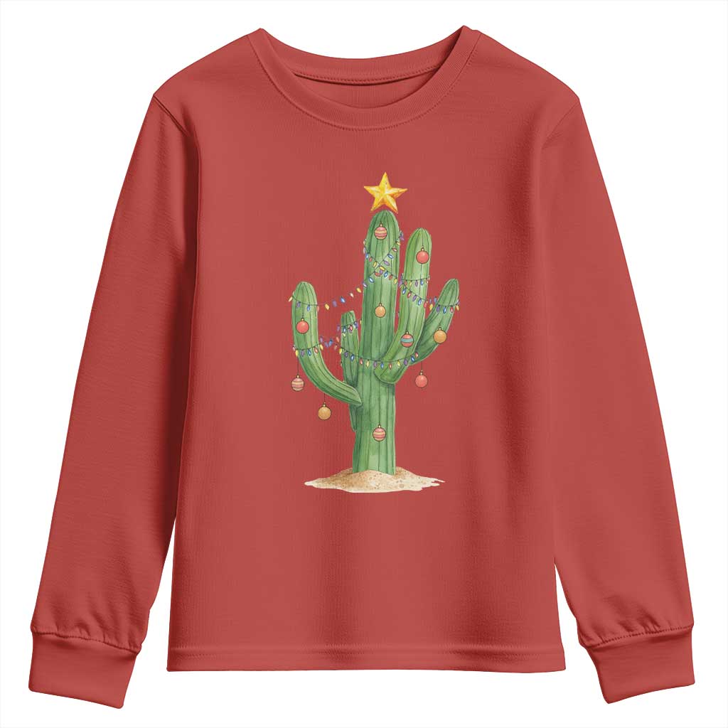 Funny Cactus Christmas Xmas Trees Lights Santa Hat Cactus Lovers Youth Sweatshirt - Wonder Print Shop