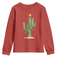 Funny Cactus Christmas Xmas Trees Lights Santa Hat Cactus Lovers Youth Sweatshirt - Wonder Print Shop